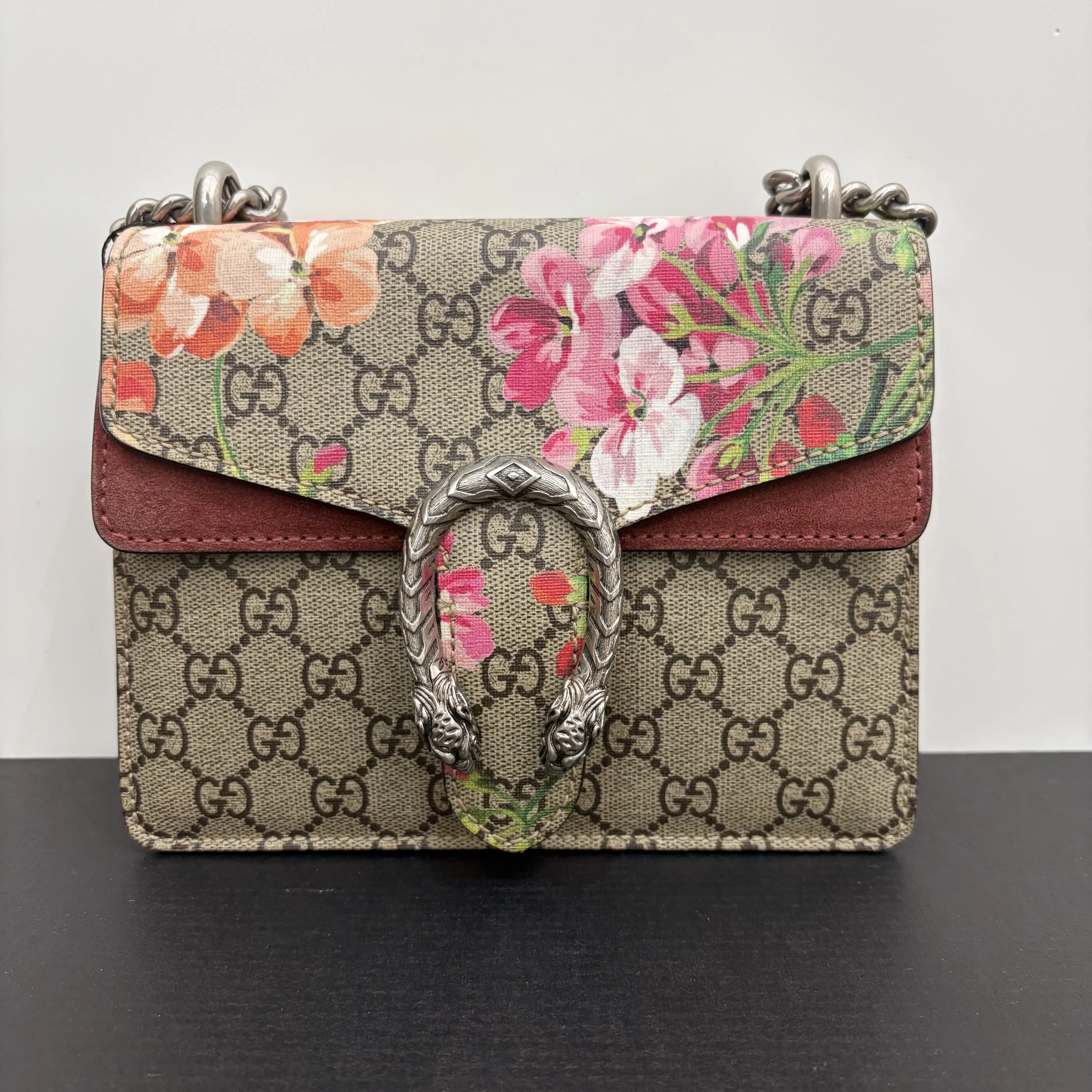 Pre-owned GUCCI GG Supreme Blooms Dionysus Shoulder Bag, Crossbody Leather Bag
