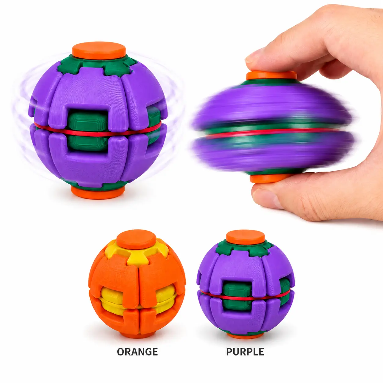 Unisex 3D Printed Ball Shape Sensory Hand Spinner, Press & Smooth Spin Gyro Toy, Stress Relief Desk Toy for Kids and Adults