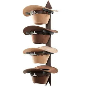 Cowboy Hat Rack Wall Mount - Rustic Wooden Western Metal Cowboy Hat Holder & Hanger Organizer with Arrow Sign Board for Bedroom, Hallway & Doorway - Holds 4 Hats, Fedora, Sun Hats, Gift for Him
