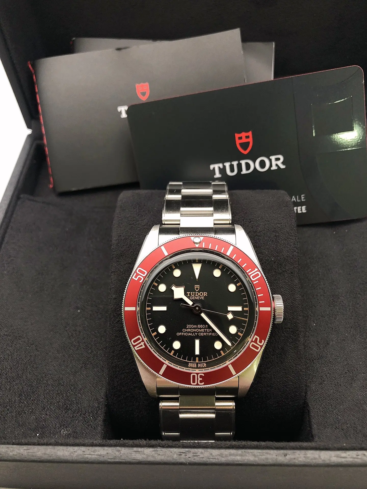 Pre-Owned Tudor Automatic Mechanical Watch - Blue Bay Series, Red, 41 mm Round Analog Watch with Stainless Steel Metal Complete Set, 79230R-0012