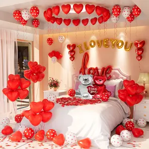 Valentines Day Balloons Decorations I Love You Balloons and Heart Balloons Kit with 1000Pcs Red Silk Rose Petals Flower Decoration Love-Bear Heart