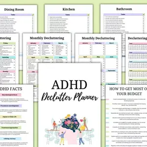 Adhd Organization Productivity Planner for Home & Work, Spiral Bound Cleaning Checklist Folders, Illustrative Themes to Boost Focus
