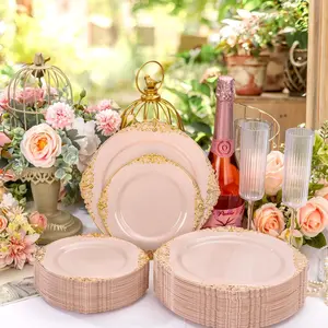 40pcs Vintage Plastic Dessert Plates, Elegant Floral Edge Design, Retro Style, 7.5 Inch Party Plates for Weddings, Halloween, Christmas, Elegant Tableware