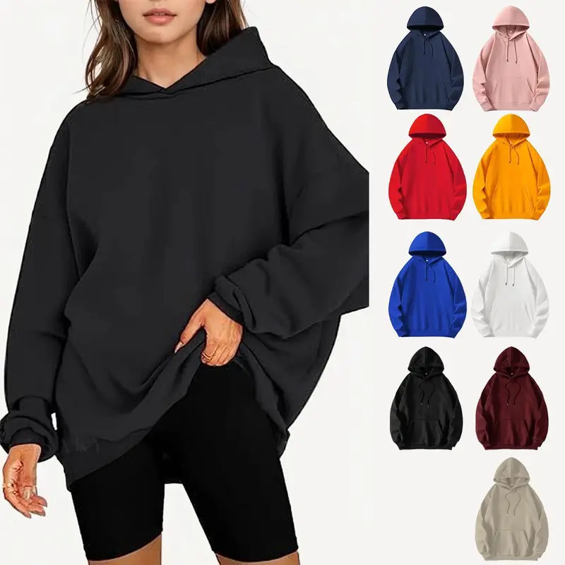 Holafish Oversized Hoodies Womens Solid Basic Sweatshirts Hooded Pullover 2026 Fashion Fall Clothes Trendy Outfits Winter Sweater Unisex Halloween