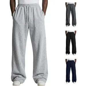 Gihuo Men's Baggy Sweatpants Casual Drawstring Waist Wide Leg Athletic Lounge Sweat Pants with Pockets Cotton Menswear Comfy Loose Suit Trouser