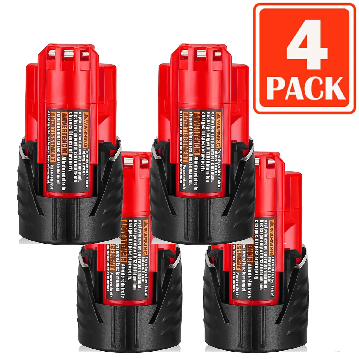 MADOT 12V 3.0Ah Lithium Replacement Batterie, Rechargeable Battery Compatible With Milwaukee M12 Cordless Power Tools & Heated Jackets  48-11-2420 48-11-2440 48-11-2402 48-11-2411 Series(4-Pack)