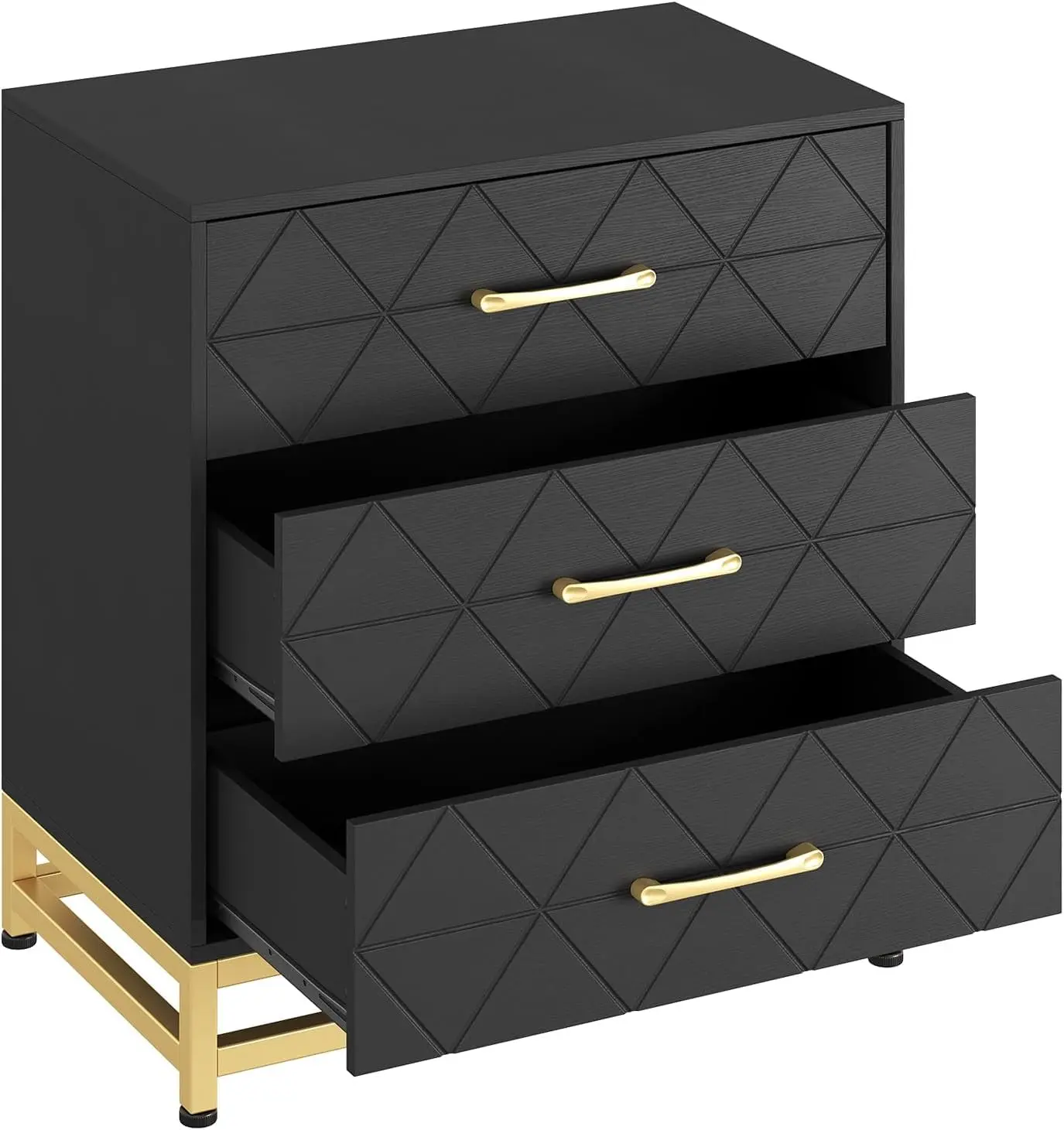 Gaomon 3-Drawer Triangle Pattern Drawer Chest - MDF+PB+Iron, Black Minimalist Modern Storage Unit, Easy Install, Large Cap, Closet Storage, Clothing Organization for Bedroom, Living Room