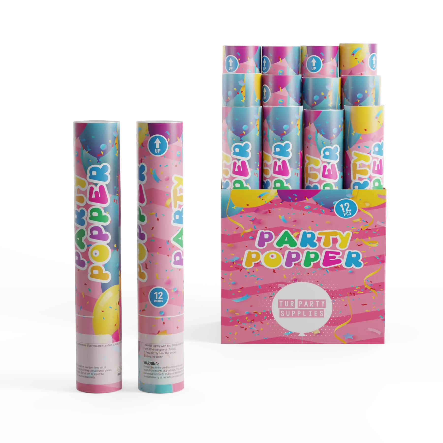 Confetti Cannon – Shiny Metallic Multicolor Confetti Poppers, 12″, Launches 25 ft | Graduations, Birthdays & Weddings