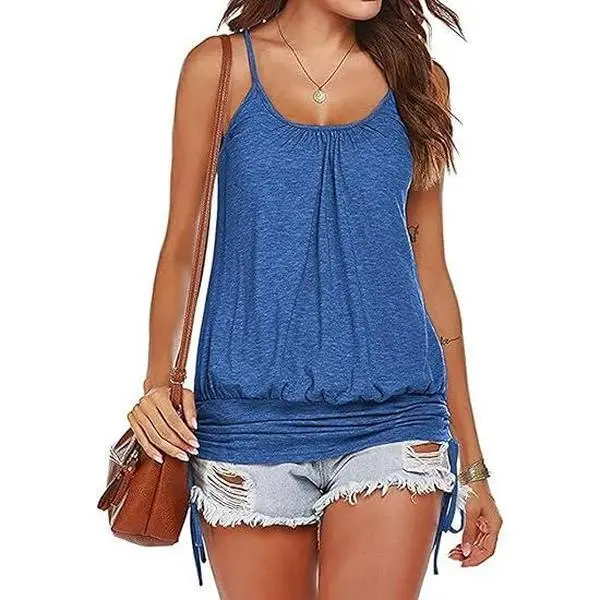 Imily Bela Women's Summer Tank Top Spaghetti Strap Loose Fit Banded Bottom Camisole Comfortable Cotton Blend Moro Color