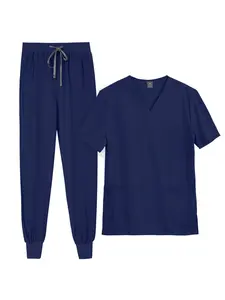 Men's Lightweight Scrub Set Summer Workwear for SPA Center Pet Hospital Doctor Nurse Uniform Tunic Pants Waistband Trousers Surgical Scrubs Set