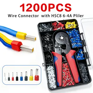 1200PCS Wire Ferrule Crimping Tool Kit AWG23-7 Ratchet Crimper Pliers Multiple Size Electrical Wire End Terminals Set Professional Electrician Automotive DIY Wiring Repair ToolsPlier Set Gift Box