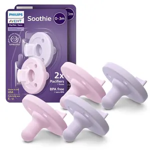 Soothie Baby Pacifiers SCF190/70 - 100% Silicone, BPA-Free, Extra Durable, Lilac & Pink, 4 Pack, 0-3 Months, One-Piece Design, AAP Approved