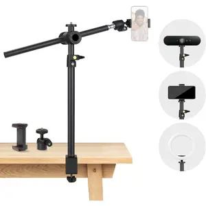 Overhead Camera Mount Desk Stand, Camera Arm Desk Mount Clamp Stand with 360°Adjustable Magic Arm, Webcam Arm Mount Stand w Ballhead Phone Mount For Desk, Microphone, Video Light, Cell Phone