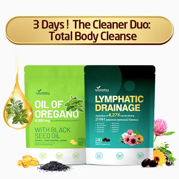 VivoNu Digestive Wellness Pack – 300 Oregano Oil Capsules & 240 Lymphatic Drainage Capsules | Supports Intestinal Health, Healthy Circulation & Immune Wellness | Natural Herbal Supplement Combo