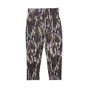 P0689-Military-Chic: Camo Green Yoga Leggings for Girls Kids Pants