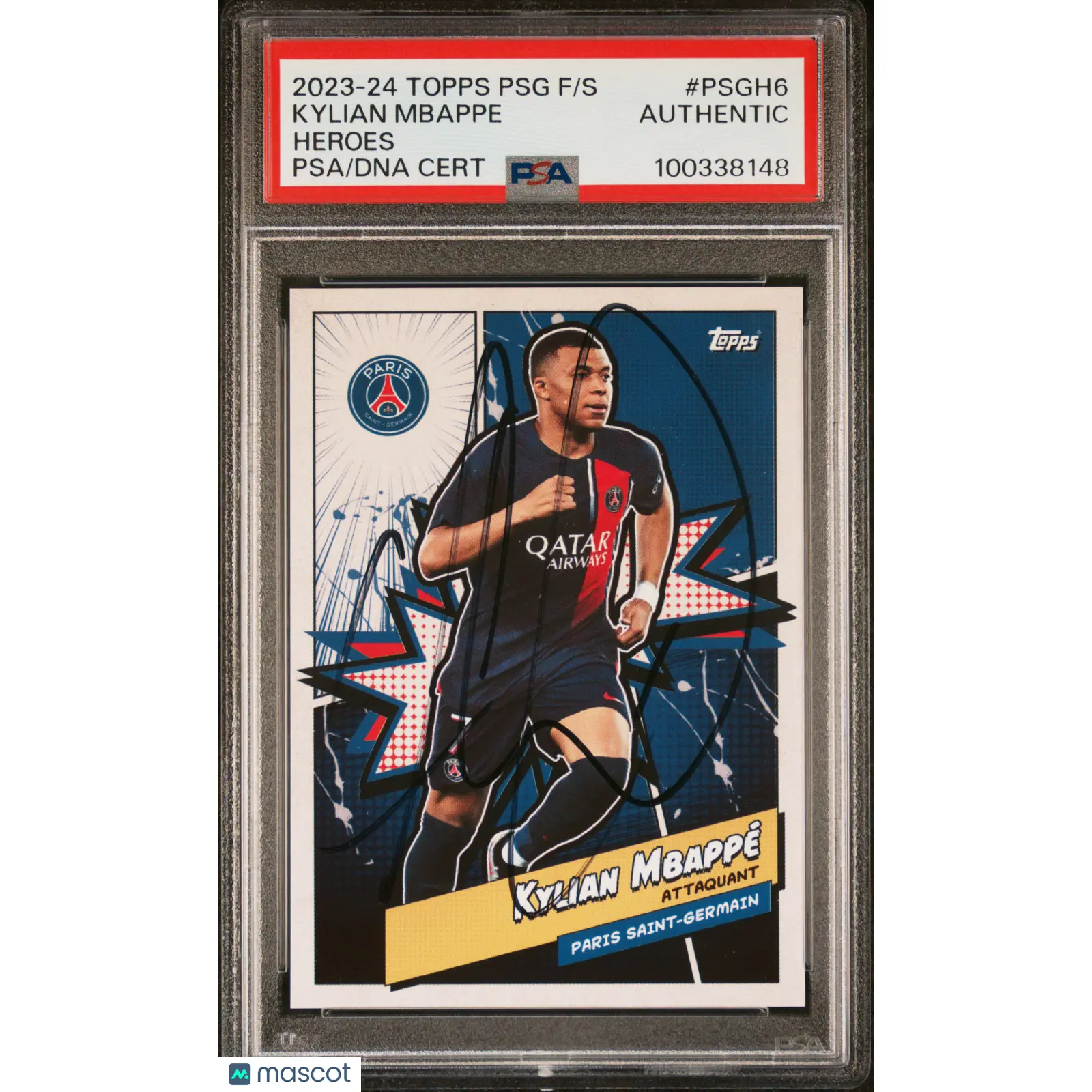2023 Topps PSG Fan Set Heroes #PSGH6 Kylian Mbappe Signed Card PSA Auto