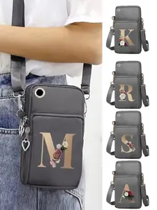 Letter & Floral Pattern Zipper Crossbody Bag, Fashionable Phone Wallet Bag, Casual Sporty Phone Bag for Women & Girls, Fashionable Unique Bags