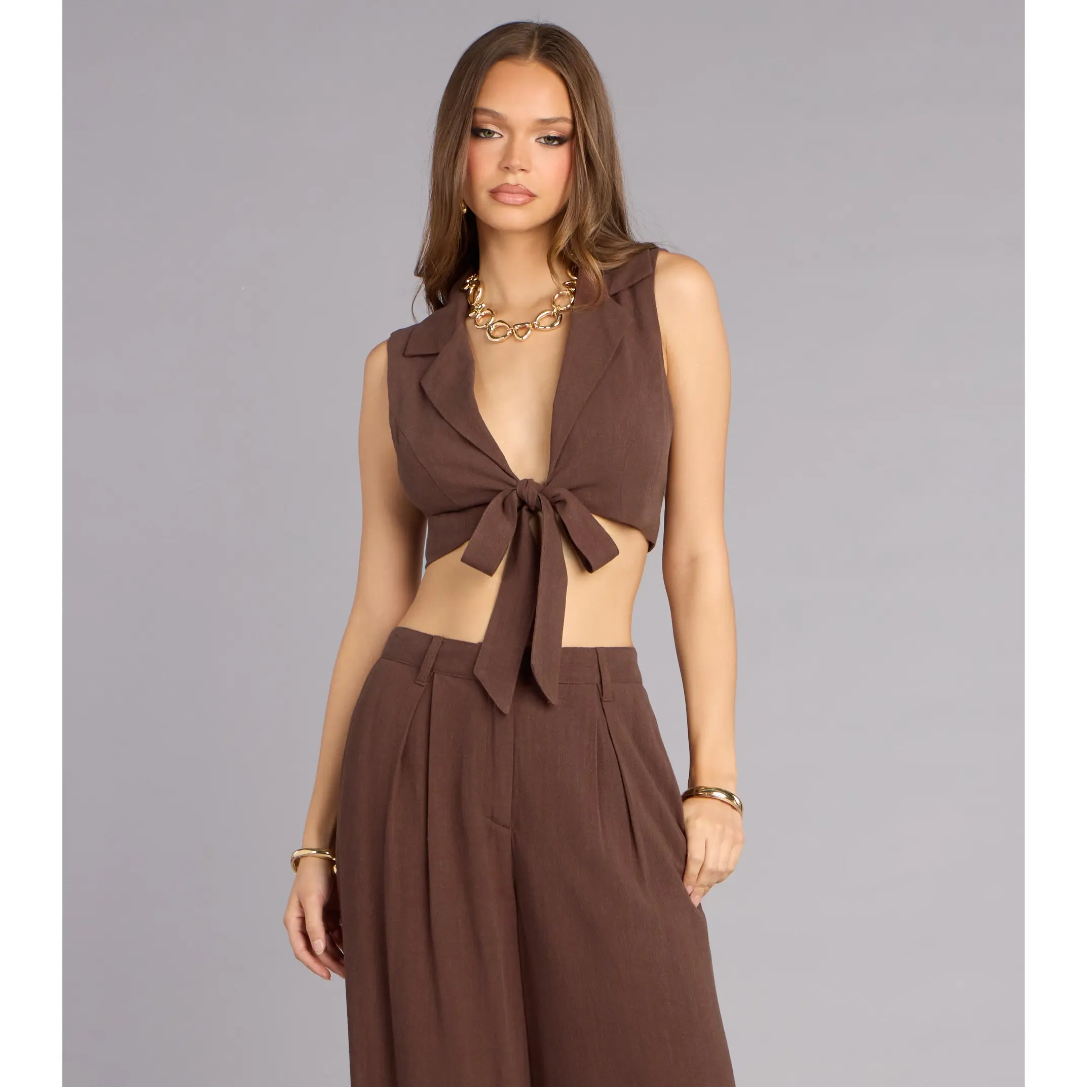 Effortless Look Linen-Blend Tie-Front Vest