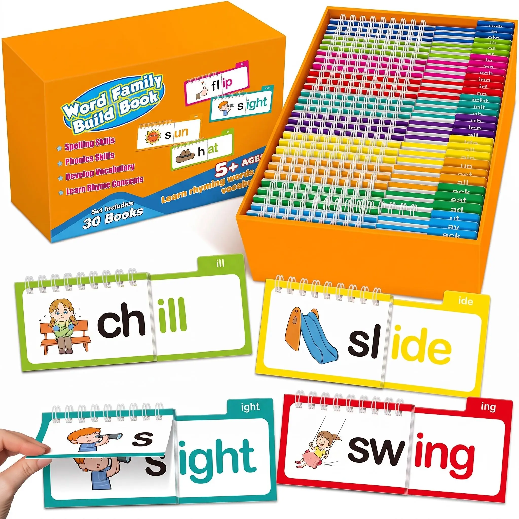 KEENSTONE Phonics Flash Cards Word Family Build Book,Learn to Read 30 Read and Rhyme Flip Books,Sight Words Flash Cards Kindergarten Phonics Flip Books for Kids Classroom Homeschool Preschool Learning Activity