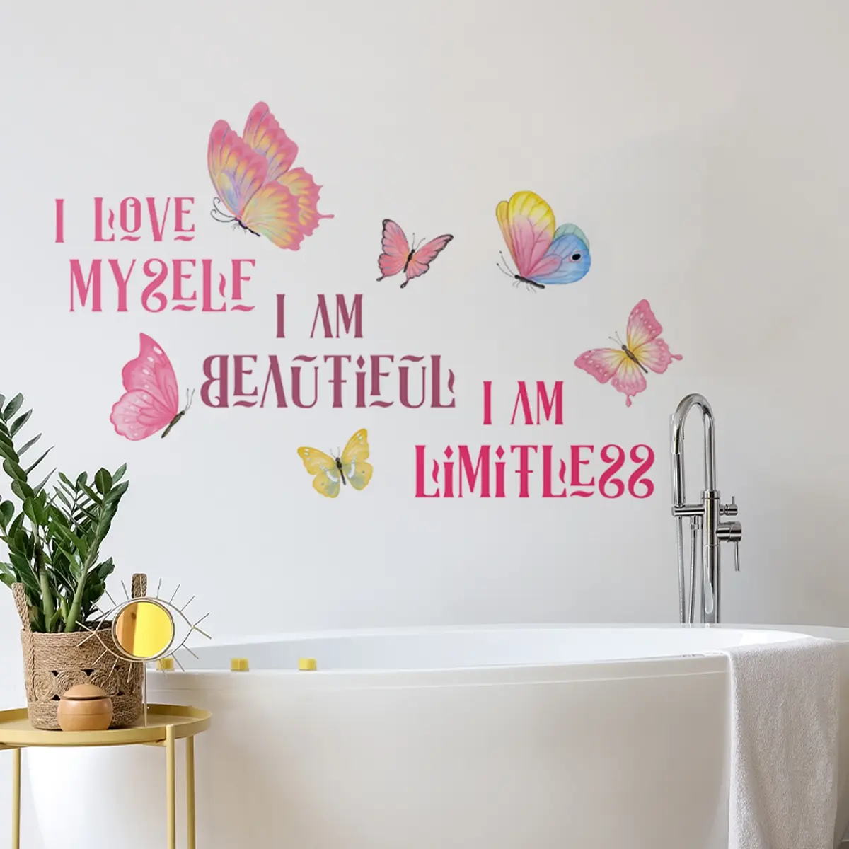 A hand-painted pink butterfly inspirational flat Decorative wall sticker for home decoration and beautification, measuring 30*60cm, MS9268