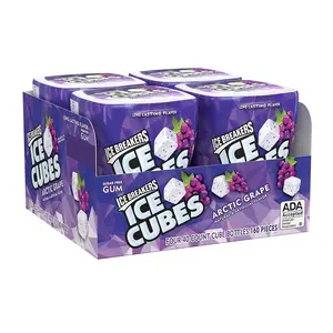 ICE BREAKERS Ice Cubes Arctic Grape Flavor Chewing Gum Snack - 3.4 oz Ambient Bottle, 4 Ct
