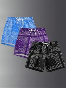Men's Random Pattern Bandana Print Shorts, Casual Comfy Breathable Beach Shorts for Summer, Men's Bottoms for Daily Wear, Casual Fashionable Shorts, Lightweight Printed Shorts