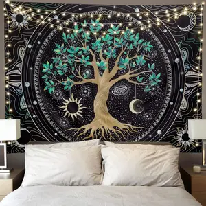 Tree of Life Tapestry Aesthetic Trippy Tapestries Wall Tapestry's Large Hippie Sun Moon Space Tapestrys Forest Wall Hanging Decor Green Nature Home Talestry for Bedroom,Living Room,Ceiling