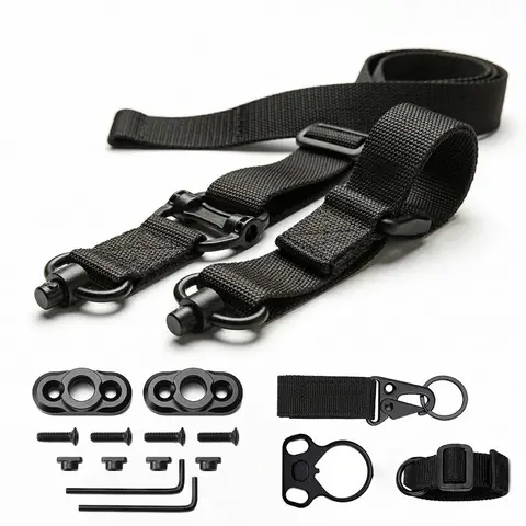 2-Point Adjustable Tactical Sling, Tactical Accessories with Quick-Adjust Strap, Fast-Access Thumb Loop, Stable Metal Swivel, Reinforced Hardware, Nylon Webbing, Rugged Abrasion Resistance, Versatile Attachments for Outdoor Training, Hunting Outdoor Gear