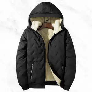 Men's fleece lined cotton jacket with hood, casual warm style, featuring a hooded design with a faux lamb wool quilted windproof fabric on the inside, suitable for autumn and winter daily commutes and outdoor cold protection. New model available in multip