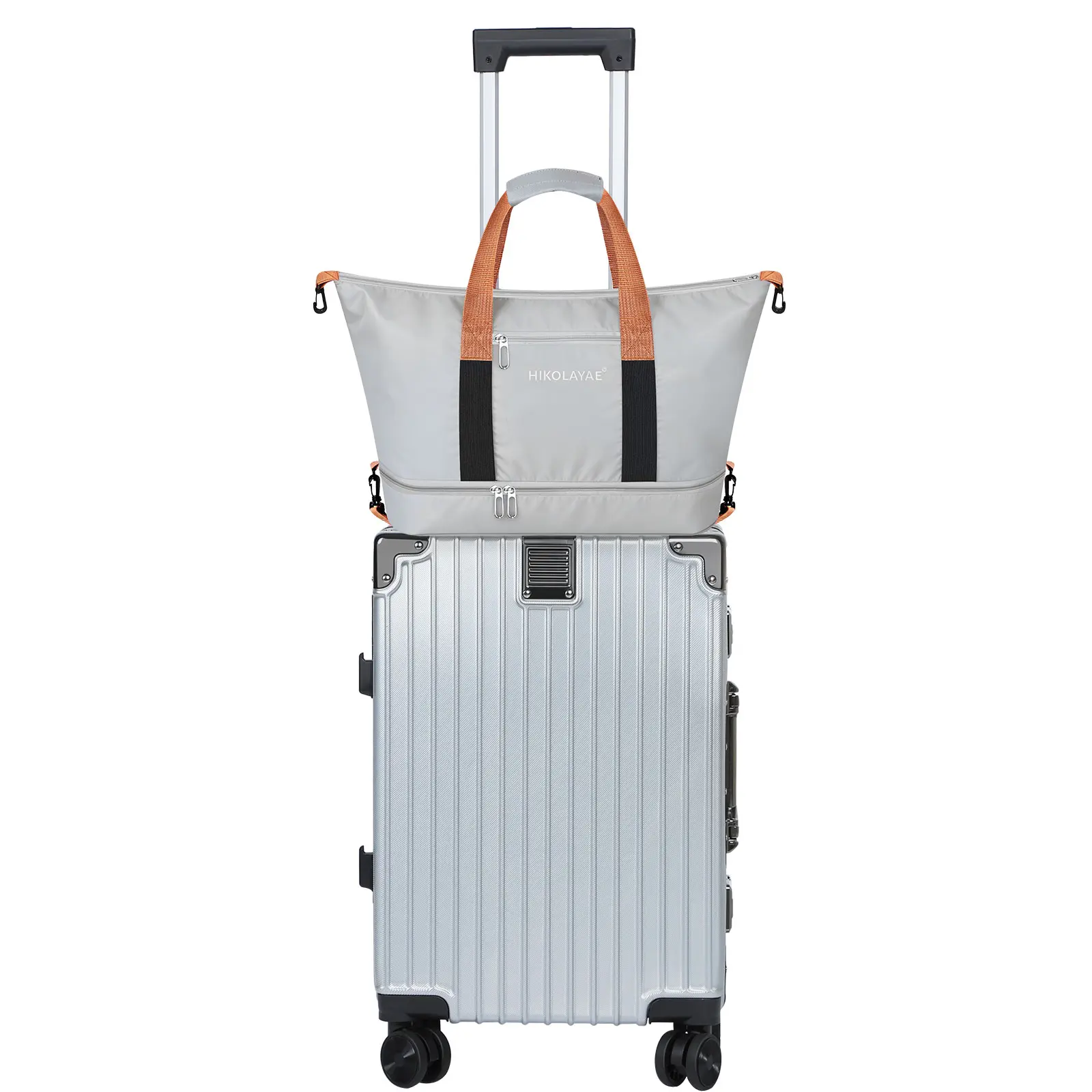Stylish Aluminum Bumper Corners Luggage Set, 20-inch ABS Hardshell Carry On with Travel Bag, Telescopic Handle, TSA Lock, Silver, Hardshell Luggage, Lightweight Luggage