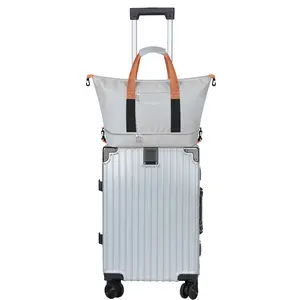 Stylish Aluminum Bumper Corners Luggage Set, 20-inch ABS Hard Shell Carry On with Travel Bag, Telescopic Handle TSA Lock, Silver