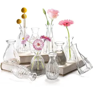 10 pack small glass bud vase mini flower vase for centerpieces clear vintage floral bud vases for home decor weddings floral arrangements events parties