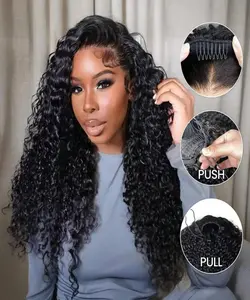Burmese Curly 3 IN 1 Half Wigs Human Hair Glueless Wig Human Hair Half Wig Drawstring 200% Density Burmese Curly Hair Half Wig For Women