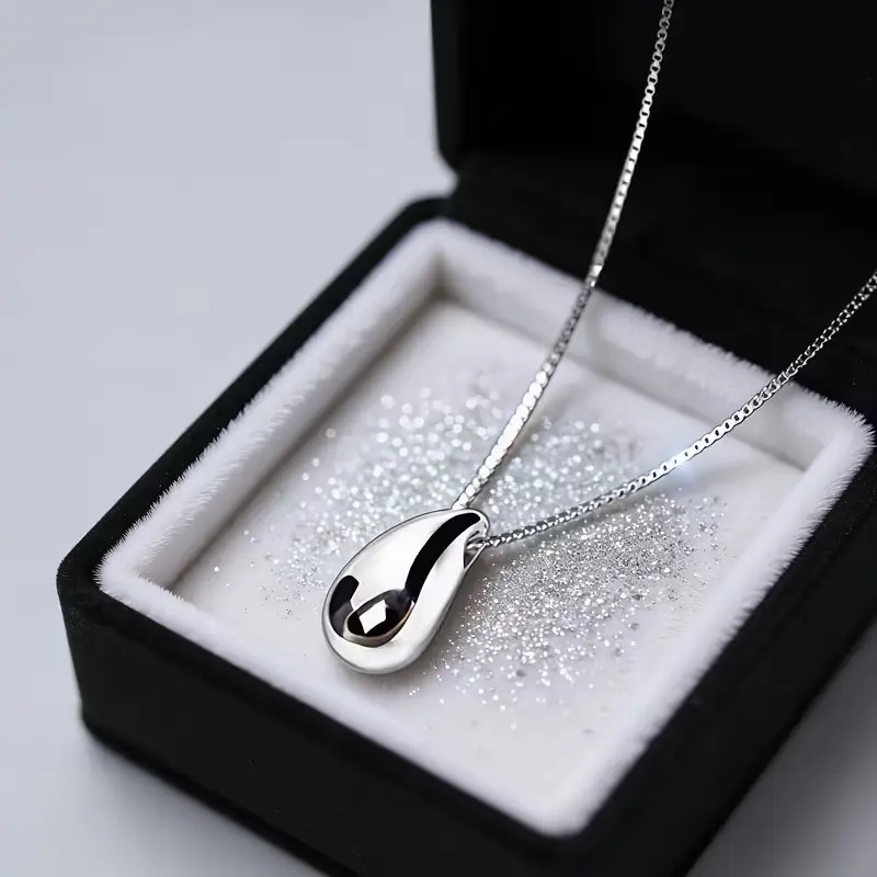 925 Sterling Silver Teardrop Pendant Necklace | Minimalist Polished Water Drop Design | Hypoallergenic Dainty Jewelry for Women, Perfect for Daily Wear & Gifting