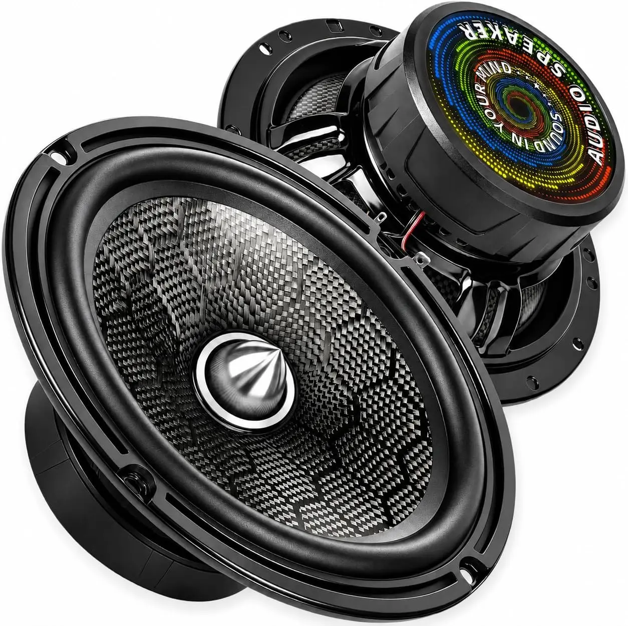 TANVSO CarbonForce 6.5in Car Audio Speakers 2-Pack, 1000W Peak 4 Ohm Custom Bullet Shape Midrange Focus Units, Honeycomb-Weave Carbon Fiber Cone, Low-Profile Aluminum Bullet for Trucks (Car Stereo Upgrade) toolupgrade