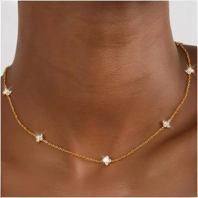 CASSIECA 14K Gold Plated Necklace for Women Necklace with Cubic Zirconia 14K Gold-Plated Chain Necklace Gold-Plated Necklace for Women Jewelry Gifts Gold Necklace for Women, Drop Necklace, Gold Statement Chain Summervibes