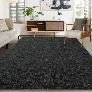 GARVEE Washable 9x12 Inch Modern Living Room Rug with Solid Texture, Minimalist Design, Stain Resistant, Non-Slip, Neutral Black Abstract Floor Covering