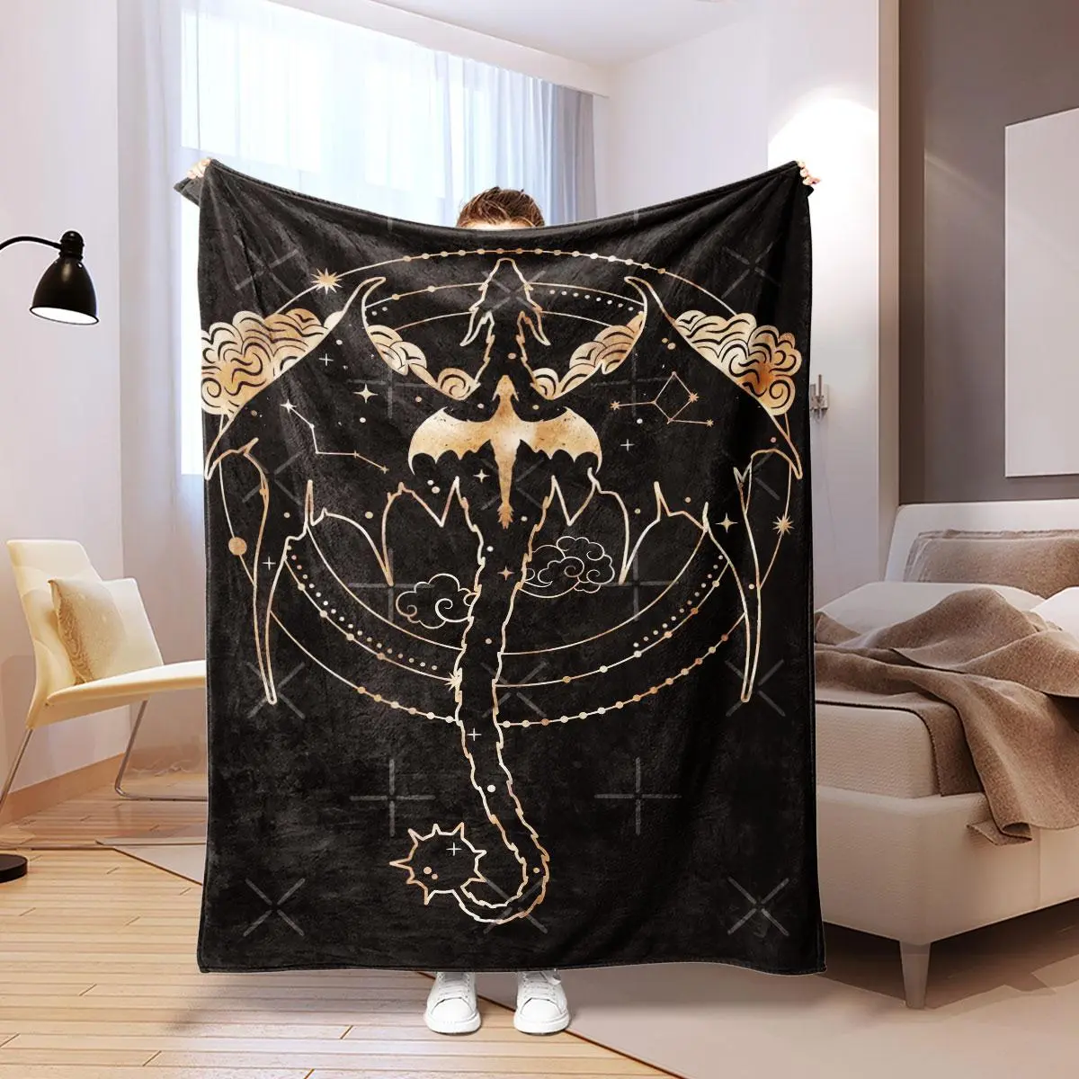 Dragon Pattern Blanket, Figure Print Blanket, 1/2 Counts Soft Throw Blanket, Warm Nap Blanket, Stylish Blanket for Home Office Travel Camping, Printed Blanket