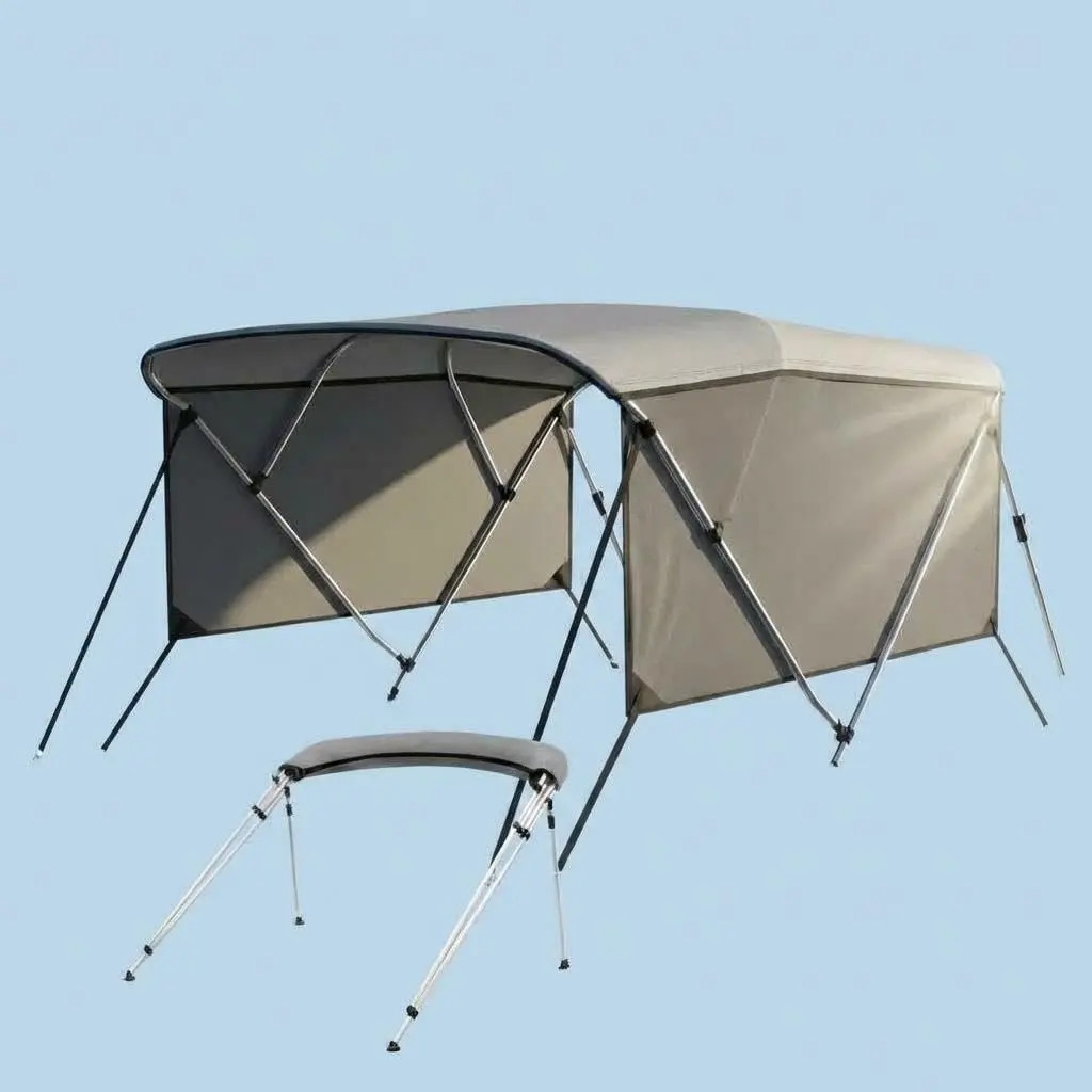 Garvee 3 Bow Bimini Top Boat Cover - Marine Grade 600D Polyester Canopy with 1" Corrosion-Resistant Aluminum Frame, Detachable Mesh Sidewalls, Fade-Resistant, Water Protection, Storage Boot, 2 Rear Support Poles & 2 Straps, Wind-Resistant