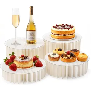 4Pcs Buffet Risers, Foldable Food Risers for Buffet Table, 12" Reusable Cardboard Display Risers Cylinder Stands with Acrylic Plates for Party, Wedding, Catering & Birthday Decor