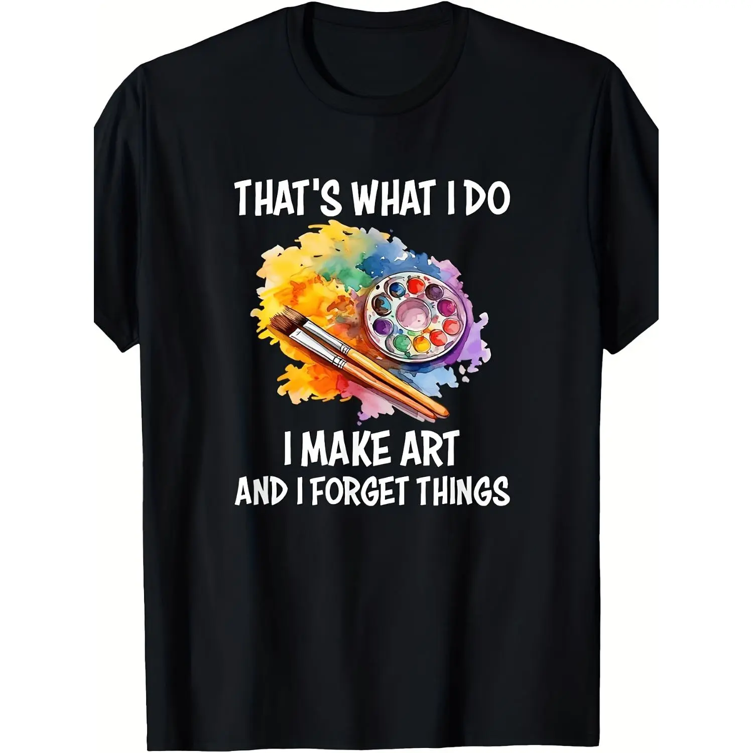 Women's Short-Sleeve Round Neck Cotton T-Shirt, Retro Streetwear Top with Artist Drawing Pencil, Easel & Suitcase Design, Breathable Loose Soft Casual Apparel for Painters, Ideal for Spring-Summer-Fall, Shortsleeve, Tshirt
