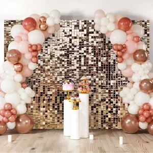 Rose Gold Shimmer Wall Background 24/30/36/49 Square Sequin Backdrop for Valentine's Day New Year Party Decorations Birthday Anniversary Wedding Engagement Decor