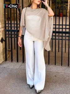 Women's Solid Color Loose Elegant Fashion Knitted Shawl, Versatile All Seasons Wear, Plain Pattern, Stylish and Comfortable