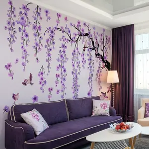Hand-Drawn Tree Wall Stickers, Decorative Decal, 4-Piece Set (30x90 Cm), Self-Adhesive Decorations for Living Room and Bedroom, Enhance Space Atmosphere MS7221-YC