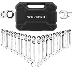 #JumpstartSale WORKPRO 22-Count Ratcheting Wrench Set, Flex-Head Ratchet Combination Wrench Sets with Organizer Box, 72 Teeth, Metric 6-18mm & SAE 1/4-3/4"