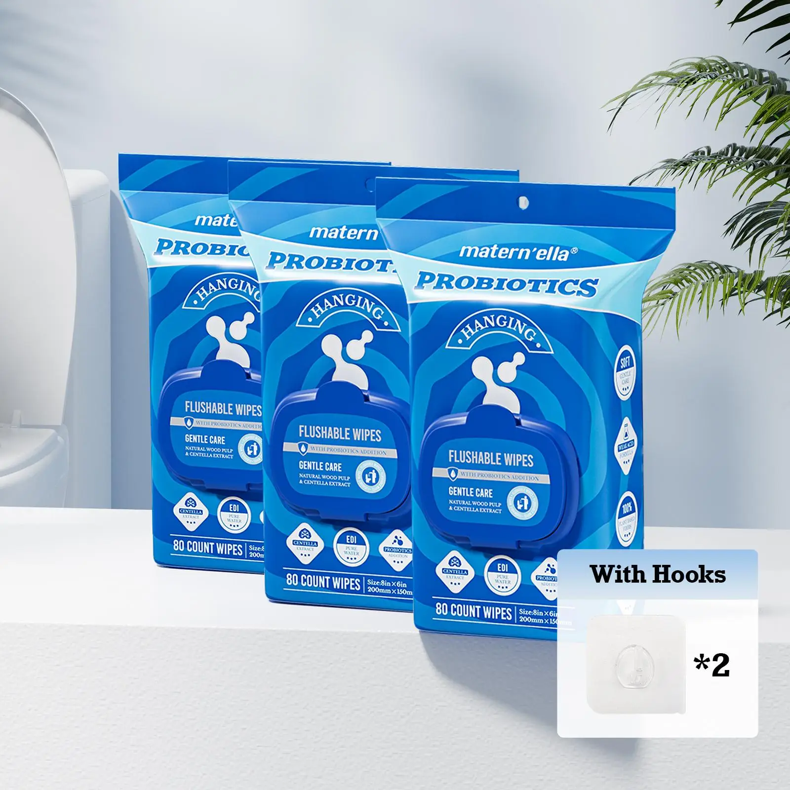 Matern’ella Hanging fragrance free Wet Wipes with Probiotics, XL Size Adult Wipes Made of Plant - Based Fibers，Alcohol-Free,Butt Wipes, 240/640 Wipes