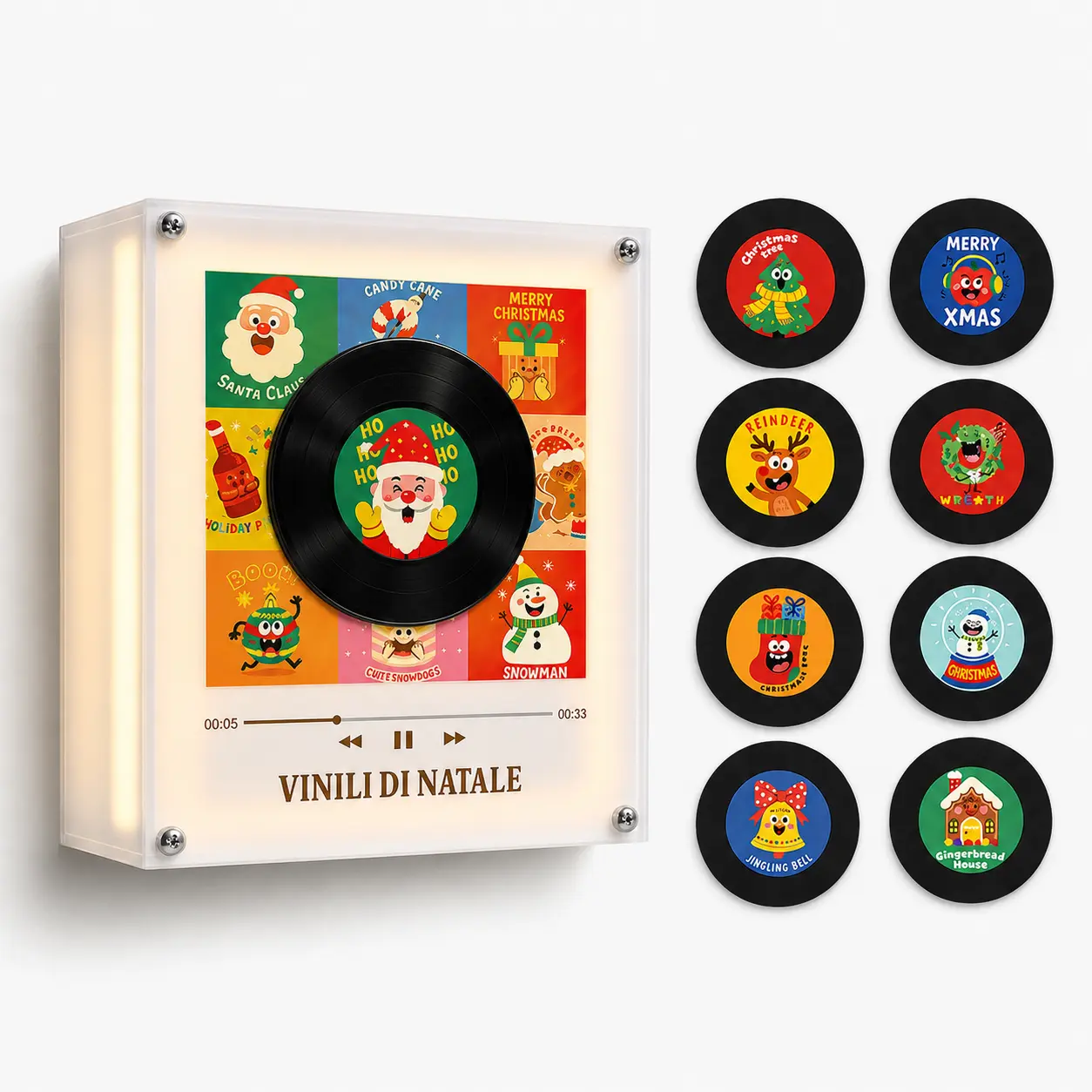【Christmas gift】Personalized NFC Music Player with 9 Mini Vinyl Discs, Custom Photo & Song Option, Rotating Record Player with Light Effect, Unique Music Gift for Birthday, Anniversary & Holidays