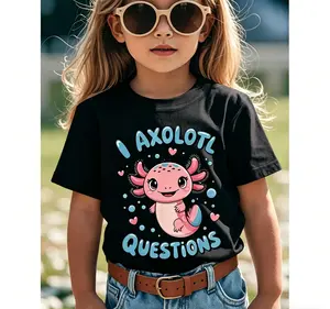 Individualistic round-neck short-sleeved shirts for Boy and girl    Girl I Axolotl Questions Funny Cute Graphic Funny Awesome Graphic Kid T-Shirt Fashion Kid T Shirts Trendy Cool Tops Tees for Kid Cute Cartoon Clothes