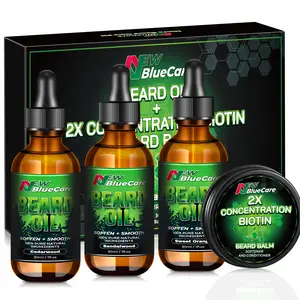 Beard Oil and Beard Balm Set to Strengthen, Soften and Style - Natural Argan Oil, Jojoba Oil and Shea Butter - 3 Scented Beard Oils and 1 Biotin Beard Balm - Sandalwood/Cedarwood Beard Care