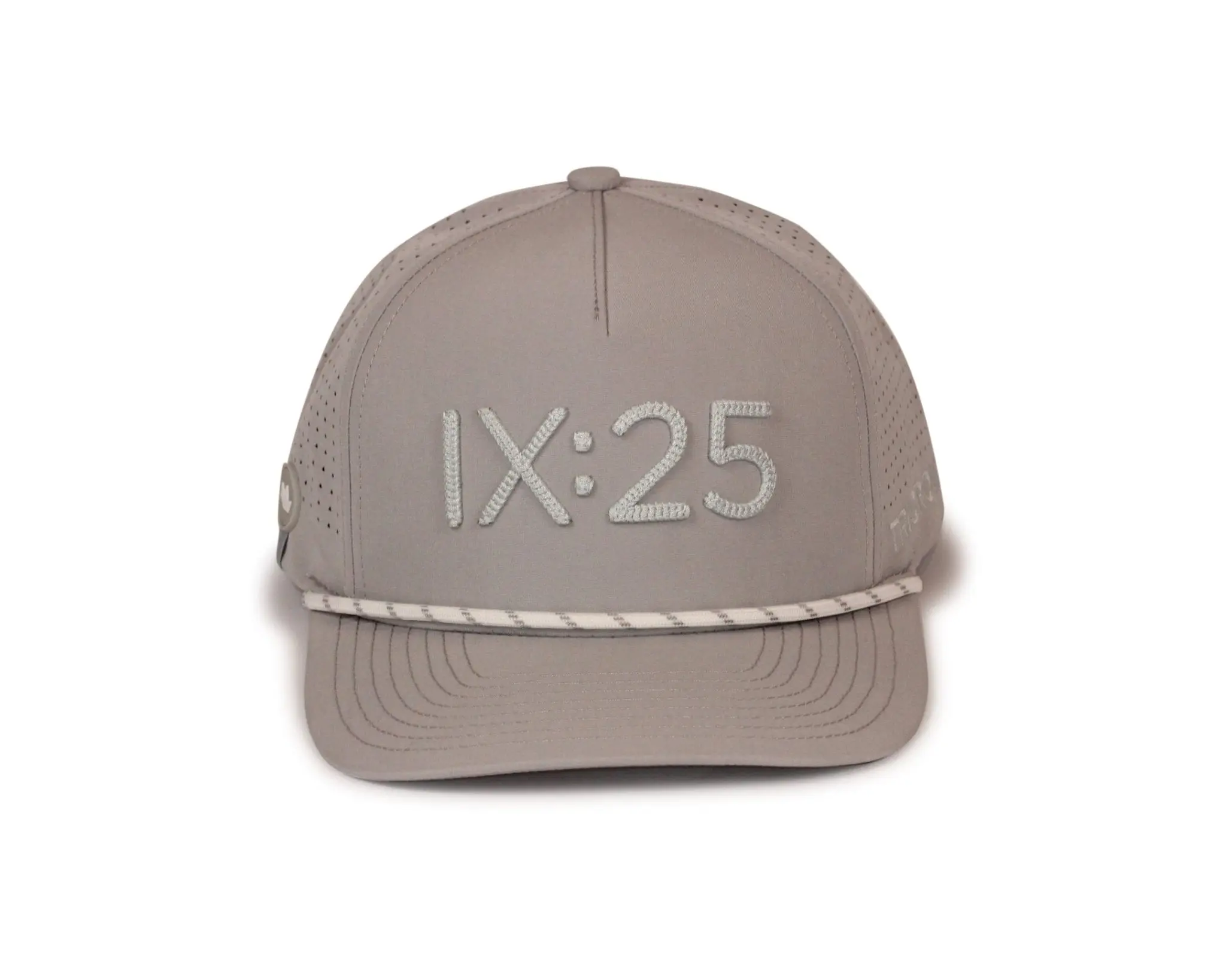 CrownFit Hat - Grey Structured 5-Panel Cap with Curved Brim & IX:25 Embroidery Adjustable Velcro Closure
